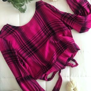 Wild Fable Cropped Pink and Black Plaid Top